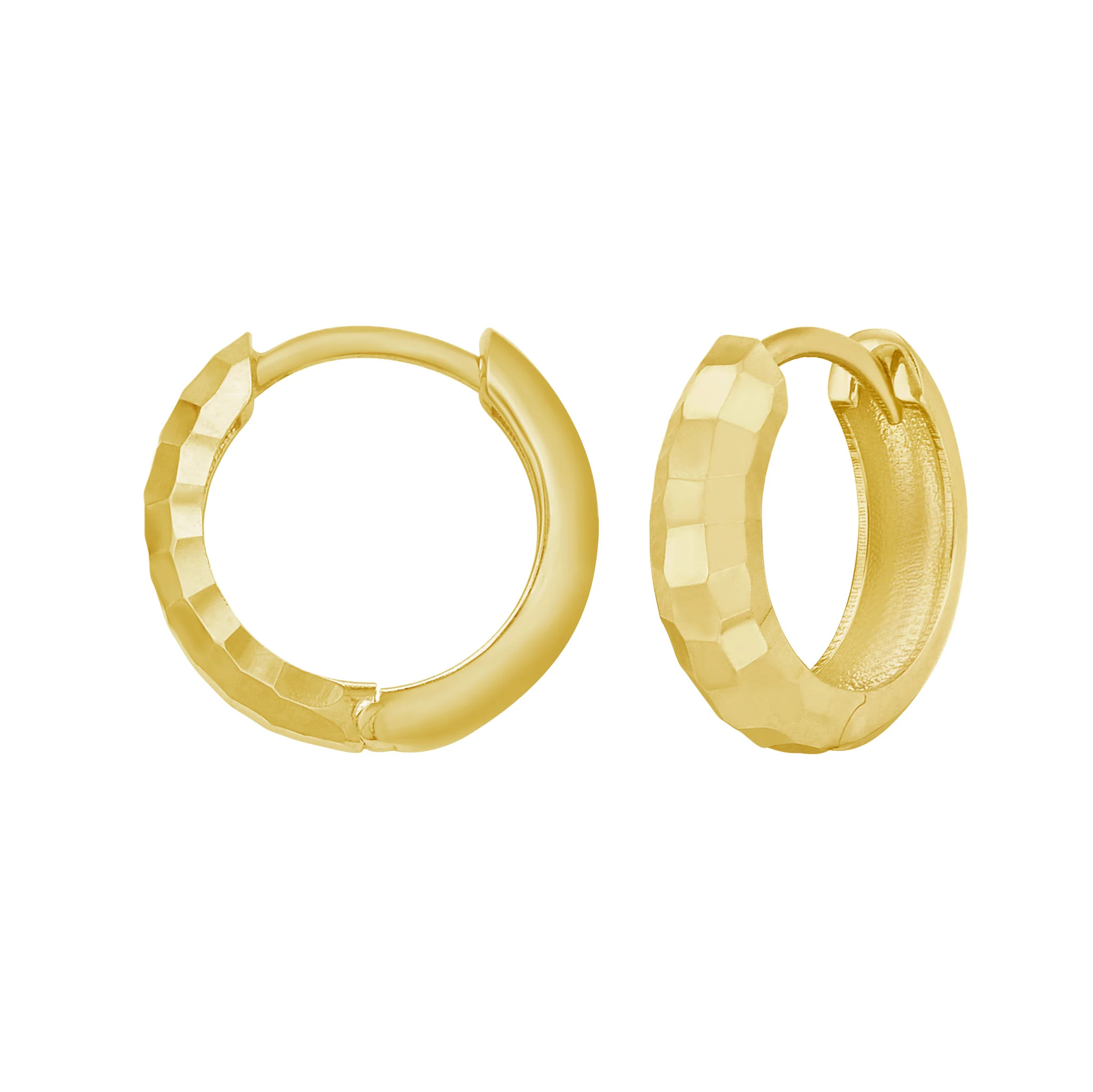 14K Gold Huggie Hoop Earrings: Diamond Cut & Polished | Goldmania