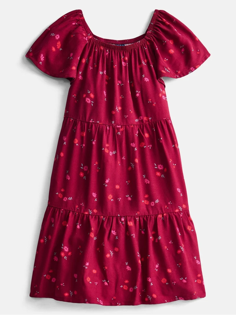 Wonder Nation Girls Woven Tiered Dress with Short Sleeves, Sizes 4-18 | Walmart (US)