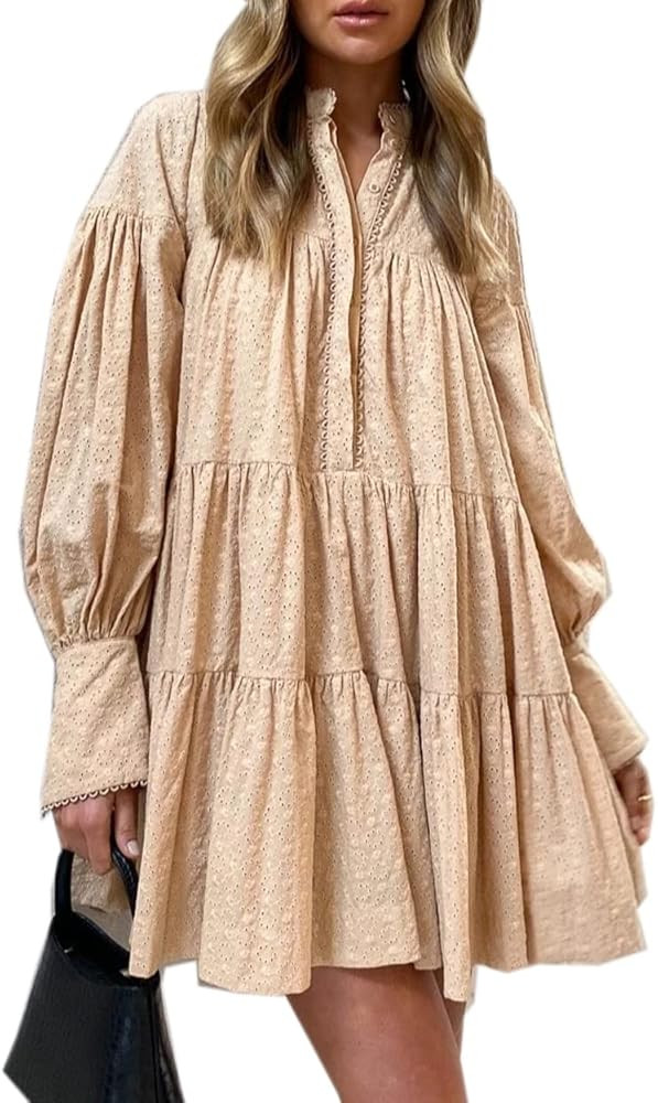 Roiii Women's Casual Long Sleeve Dress Sundress Swing Dress Tunic Dress Button Down Loose Flowy S... | Amazon (US)