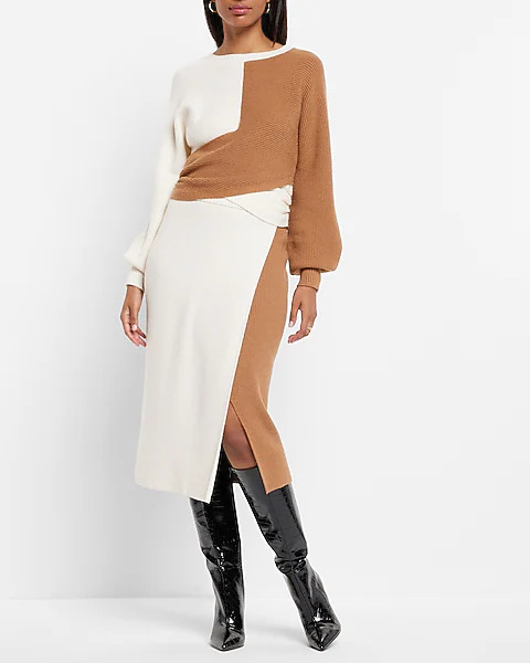 Color Block Overlap Midi Sweater Skirt | Express