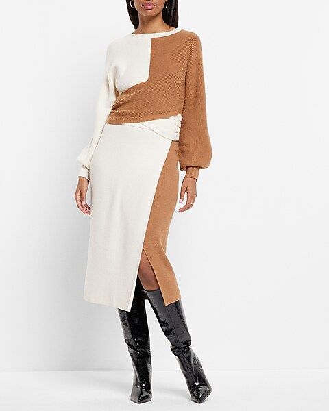 Color Block Overlap Midi Sweater Skirt | Express