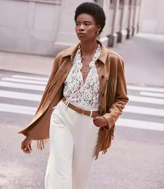 Fringe Faux Suede Shirt Jacket | LOFT
