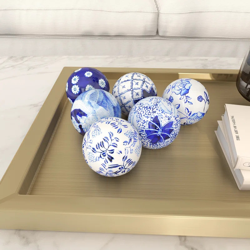 Ceramic Handmade Glossy Decorative Ball Floral Orbs & Vase Filler with Varying Patterns | Birch Lane