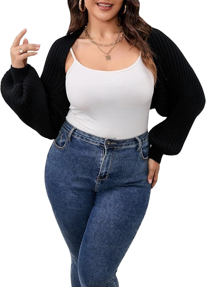 Floerns Women's Plus Size Long Sleeve Open Front Knitwear Cardigan Sweater | Amazon (US)