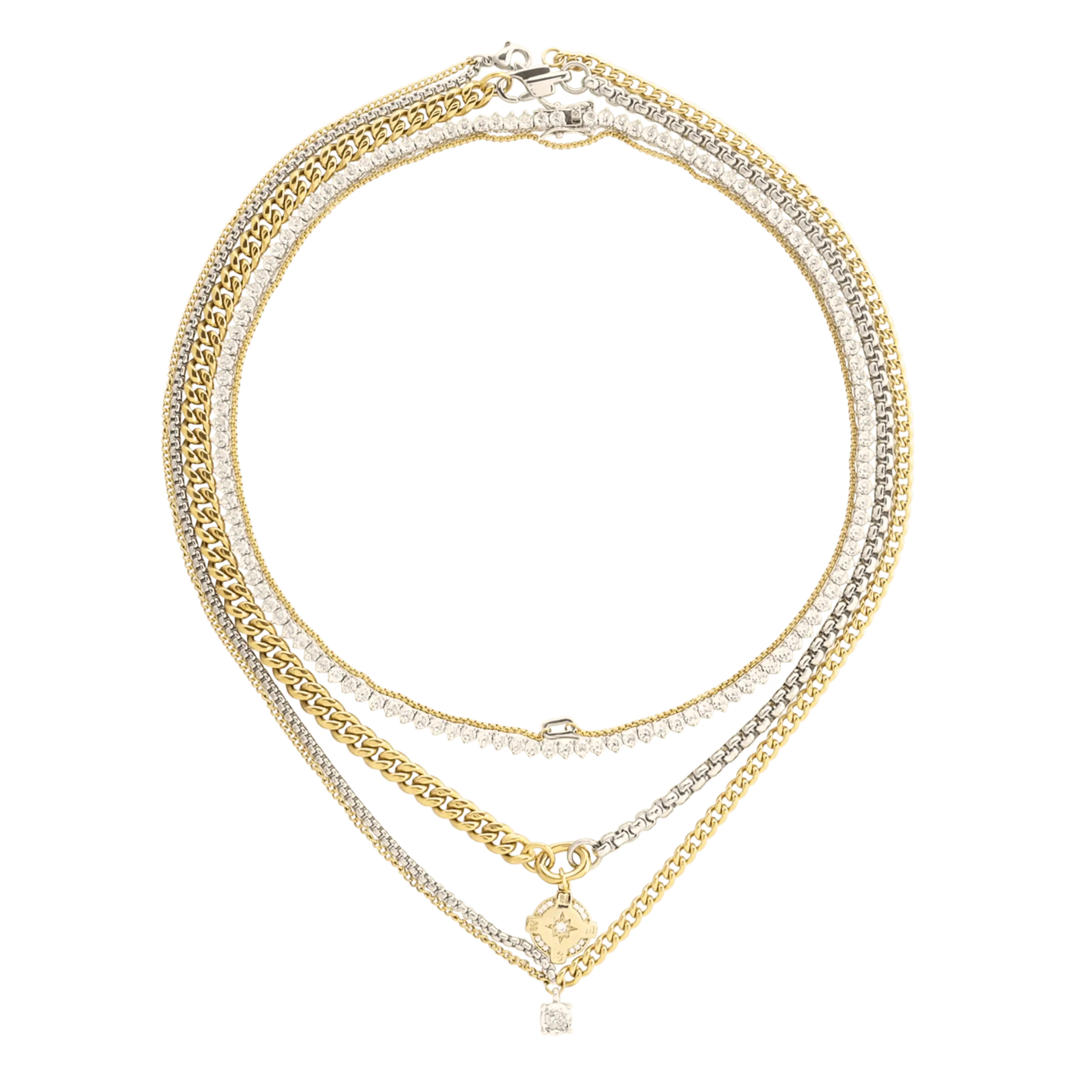 Mix Tennis Compass Layered Necklace Set | Artizan LLC