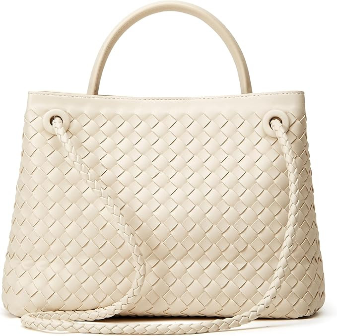 Woven Bag for Women Shoulder Purse: Vegan Leather Handbag - Handmade Tote Bag - Elegant Satchel B... | Amazon (US)