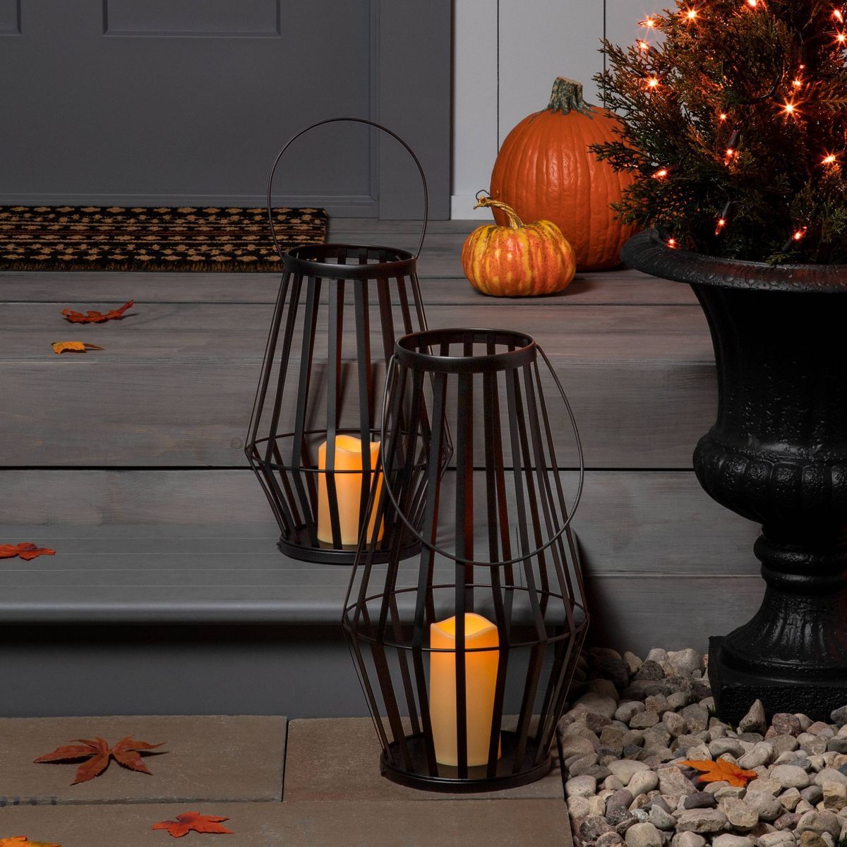 13.5" Light Up Metal Slat Black Halloween Decorative Lantern - Hyde & EEK! Boutique™ | Target