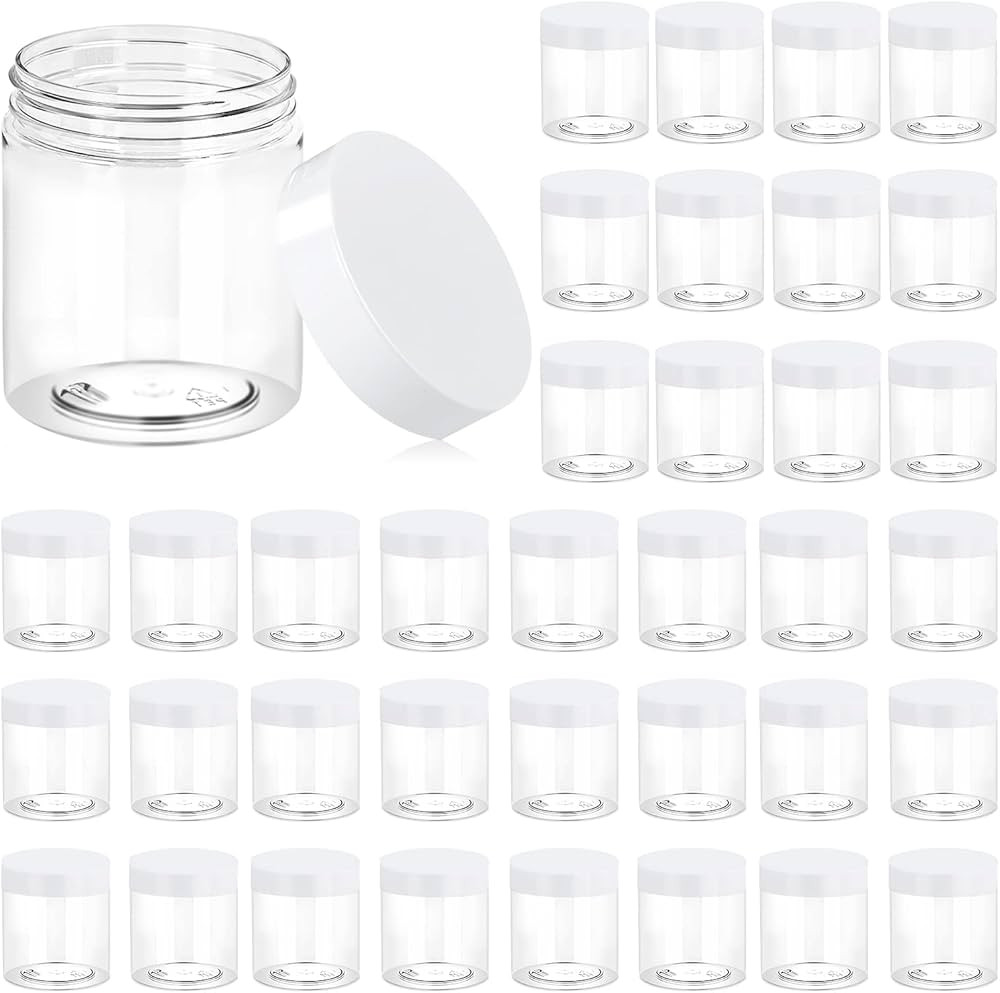 Eternal Moment 36 Pack 8 OZ Plastic Jars Round Clear Cosmetic Container Jars with White Lids, Per... | Amazon (US)