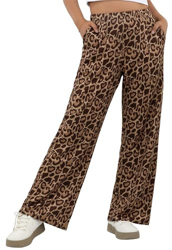 IWOLLENCE Plus Size Women's Cheetah Print Pants with Pockets Teens Y2K Preppy Leopard Pant Barrel Lounge Trousers Bottoms Casual Sweatpants Early Falll Khaki Brown Leopard, 4XL | Amazon (US)