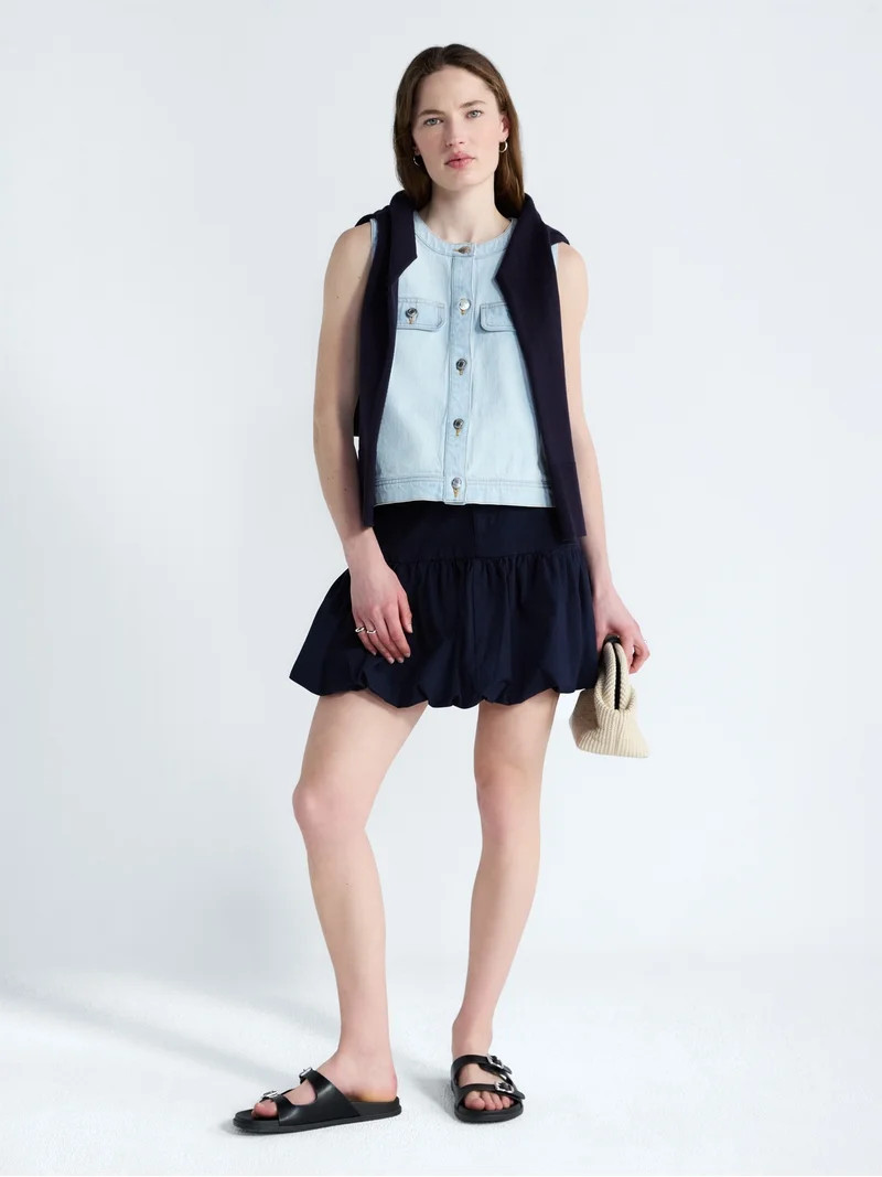 Free Assembly Women's and Women's Plus Button Front Sleeveless Denim Top, Sizes XS-4X | Walmart (US)
