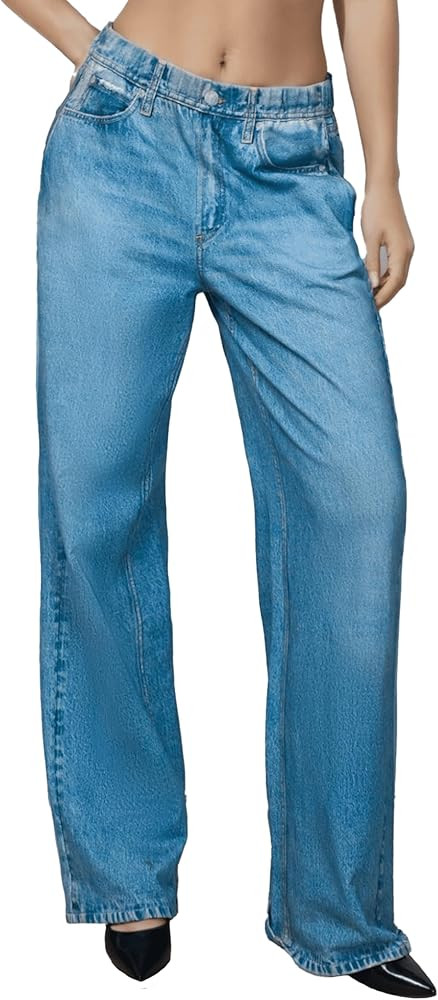 Women French Terry Sweatpant Jeans Print Denim Miramari Sweat Pants Look Like Jeans Baggy Wide Le... | Amazon (US)