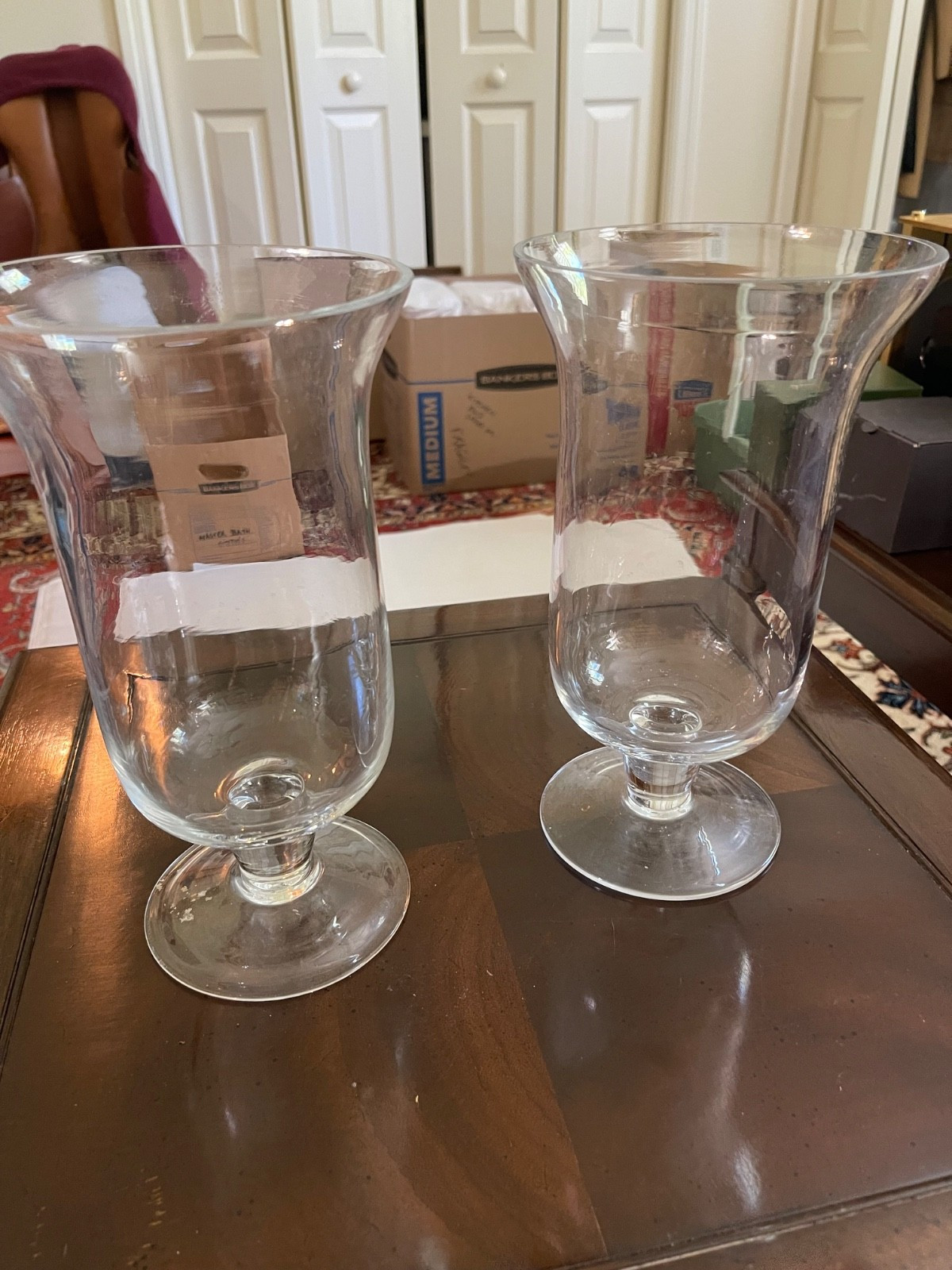 Large Clear 2 Cut Glass Hurricane Pillar Candle Holder Vase 13" Cottagecore | eBay US