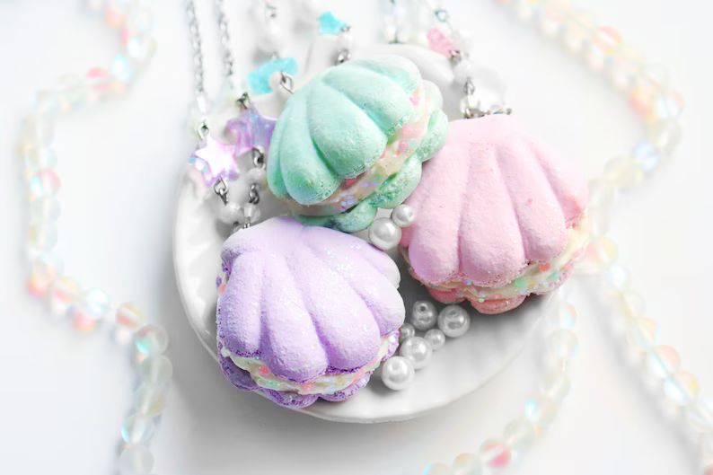 Kawaii/Magical Girl/Fairy Kei/Pastel French Macaron Mermaid Sea Shell with Opal & Confetti Sprink... | Etsy (US)