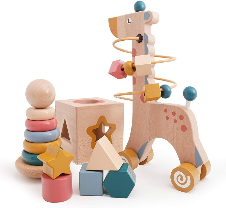 MONJOY 3-in-1 Wooden Montessori Toys - Wooden Sorting and Stacking Toys for Toddlers - Wooden Toy... | Amazon (US)