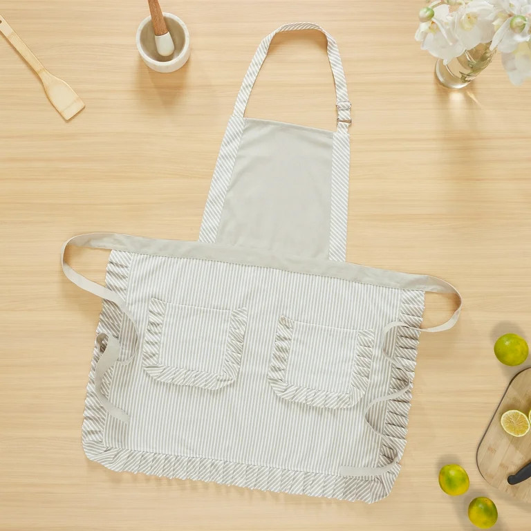 My Texas House Polyester/Cotton 30" x 34" Stripe Ruffle Apron, Taupe | Walmart (US)
