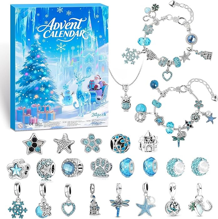 Advent Calendar 2025, 24 Days Christmas Countdown Calendar with 2 DIY Bracelets 1 Necklace and 21... | Amazon (US)