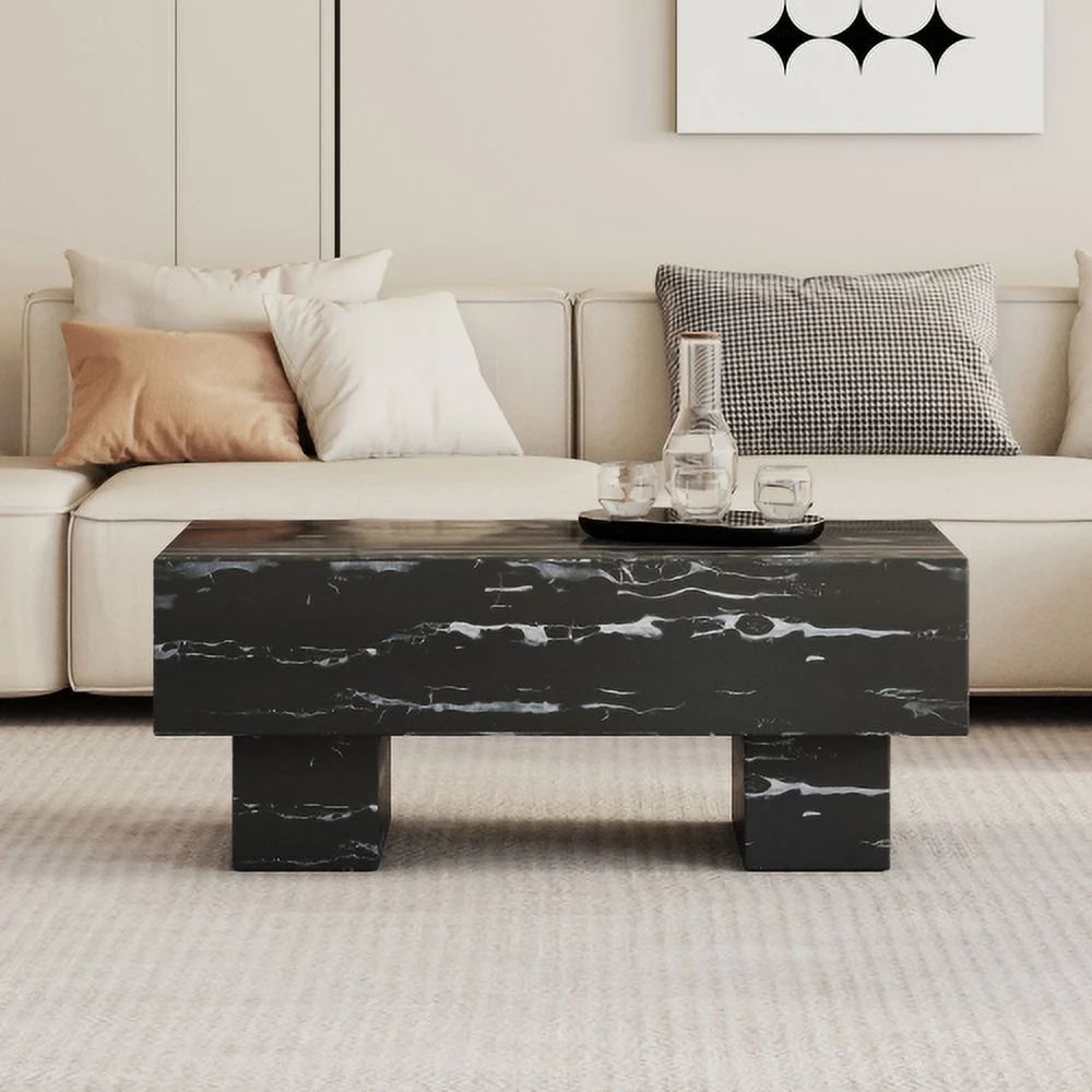 YiLaiIn The black coffee table has patterns. Modern rectangular table, suitable for living rooms ... | Walmart (US)