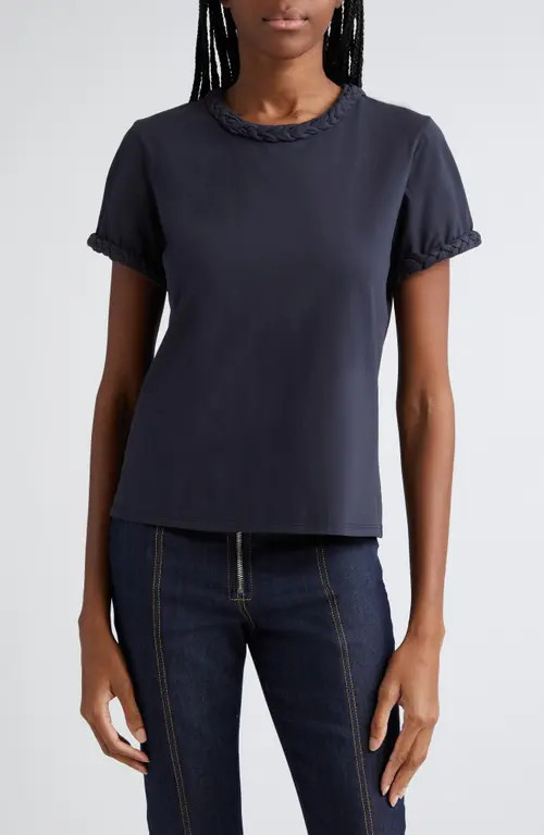 Cinq à Sept Braided Trim T-Shirt in Navy at Nordstrom, Size X-Small | Nordstrom