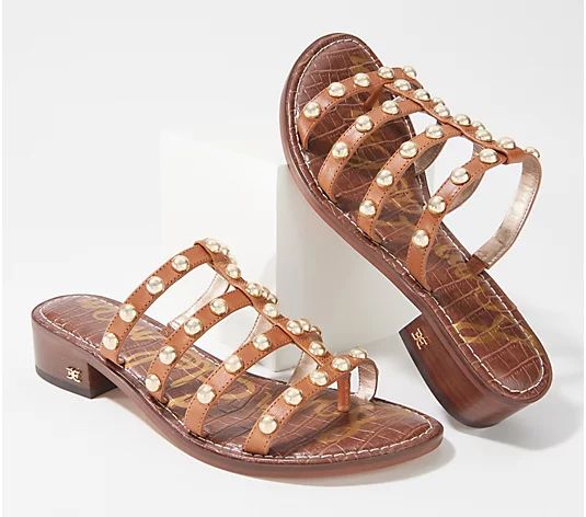 Sam Edelman Studded Heeled Slide Sandals - Juniper | QVC