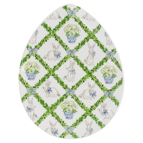 Boston International Egg-Shaped Plate Spring & Easter Ceramic Serving Dish, 9" x 7", Boxwood Trellis | Amazon (US)