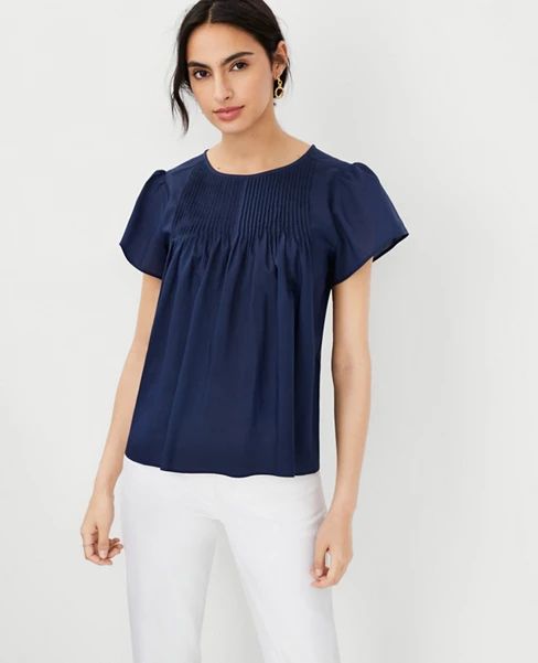 Pintucked Flutter Sleeve Top | Ann Taylor (US)