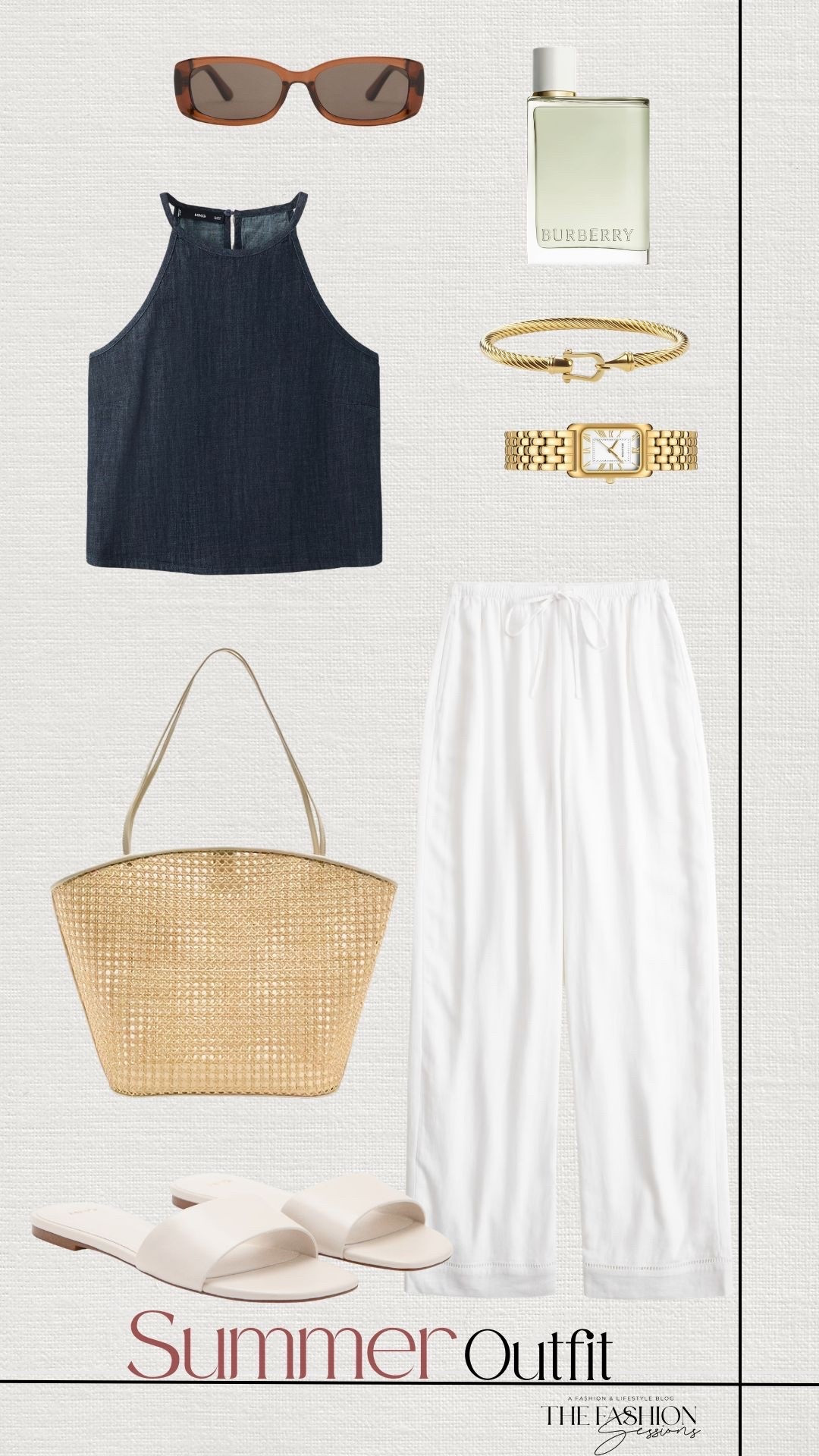 Summer Outfit | Denim Top | White Linen Pants | Woven Bag | Burberry Perfume

#LTKSeasonal