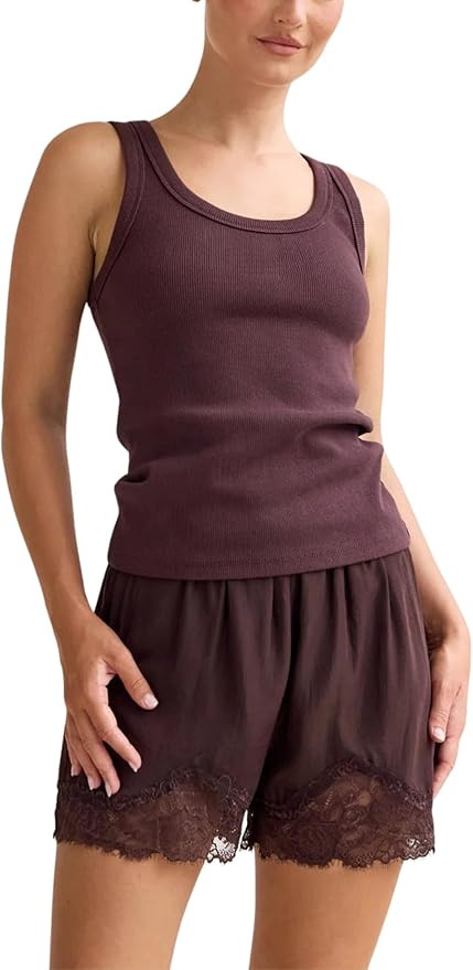 Dorwon Womens Lace Trim Lounge Shorts Soft Lightweight Sleep Shorts with Elastic Waist Casual Hom... | Amazon (US)