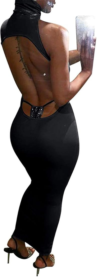 XLLAIS Women's Sexy Turtle Neck Backless Party Maxi Dresses | Amazon (US)