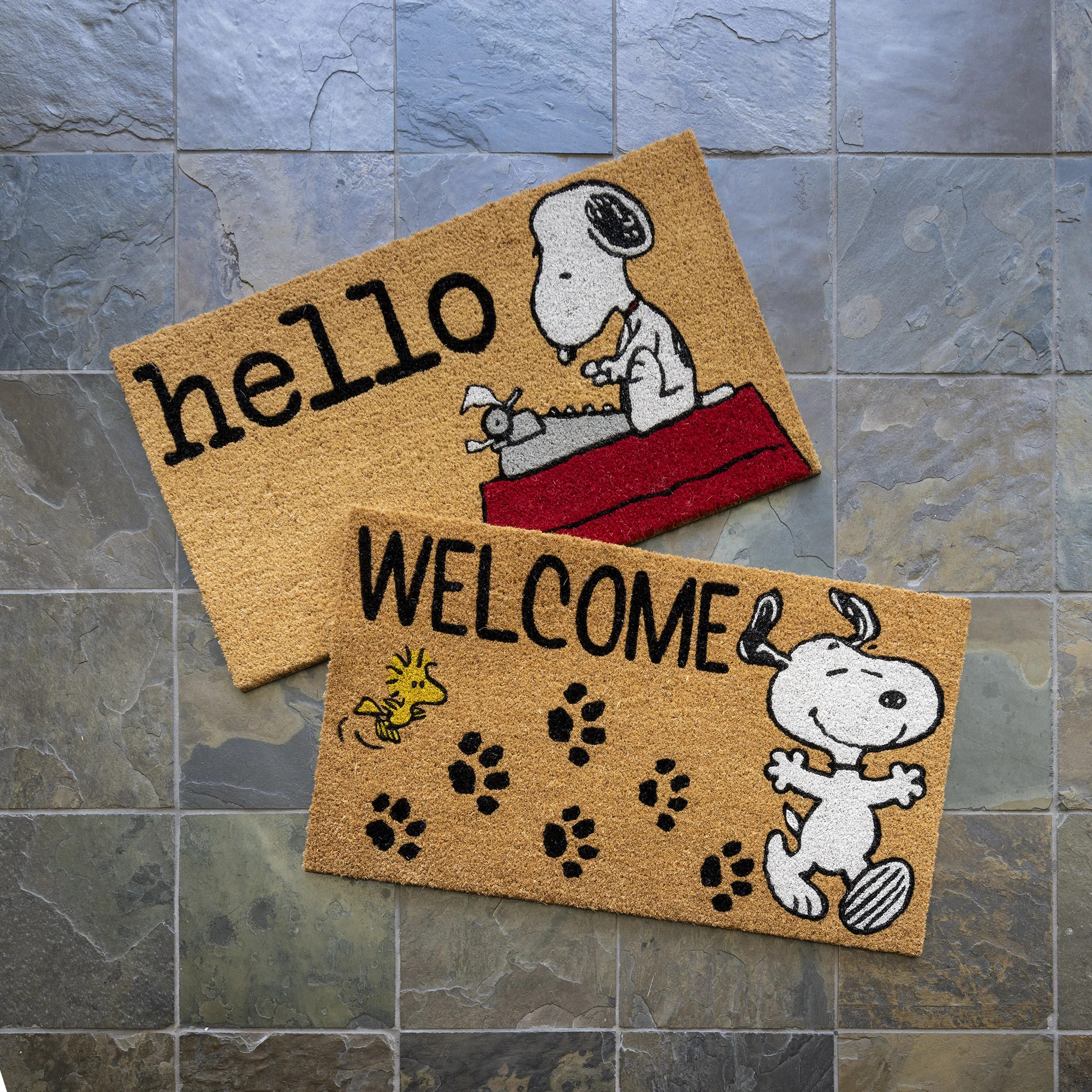 Licensed Peanuts Snoopy Woodstock Welcome/Paw Prints Multi-Colored All Weather Non-Slip Indoor/ O... | Wayfair North America
