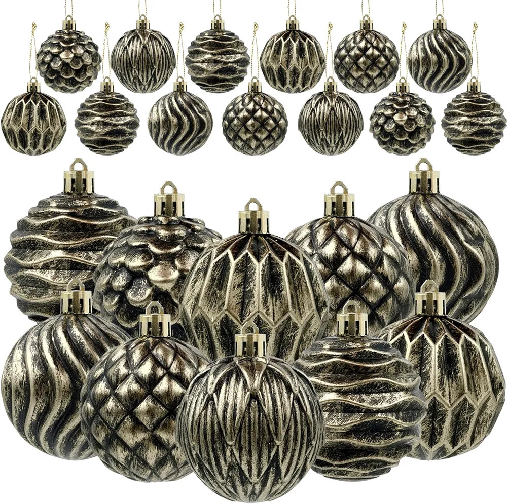 24 Pieces Farmhouse Ball Ornaments Bronze Christmas Tree Distressed Hanging Balls Vintage Rustic ... | Amazon (US)