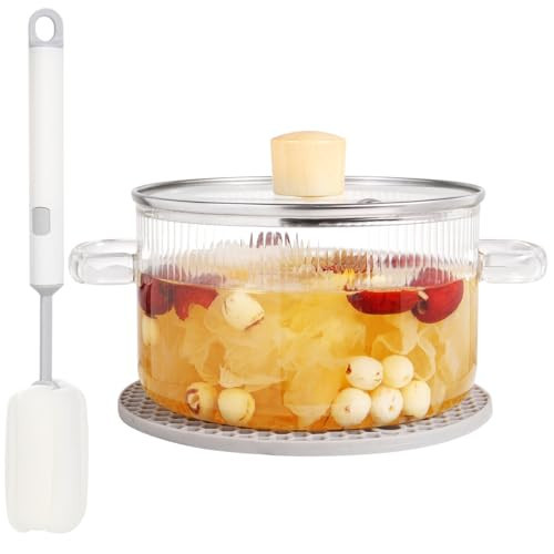Glass Cooking Pot with Lid - 1.5L(50oz) Heat Resistant Borosilicate Glass Saucepan with Brush & Anti-Scalding Mat for Pasta Noodle, Soup, Milk, Baby Food | Amazon (US)