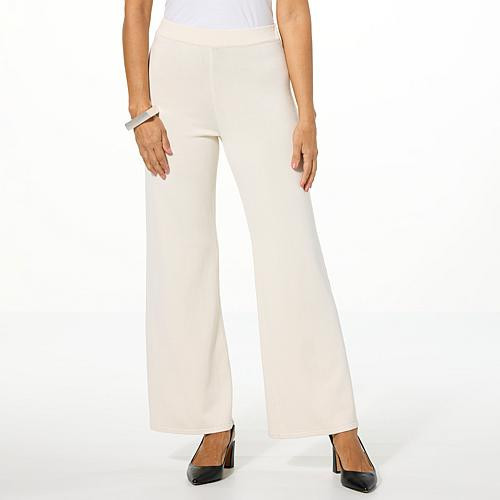 MarlaWynne WynneCollection Sweater Knit Flared Pant - White - Size 2X | HSN