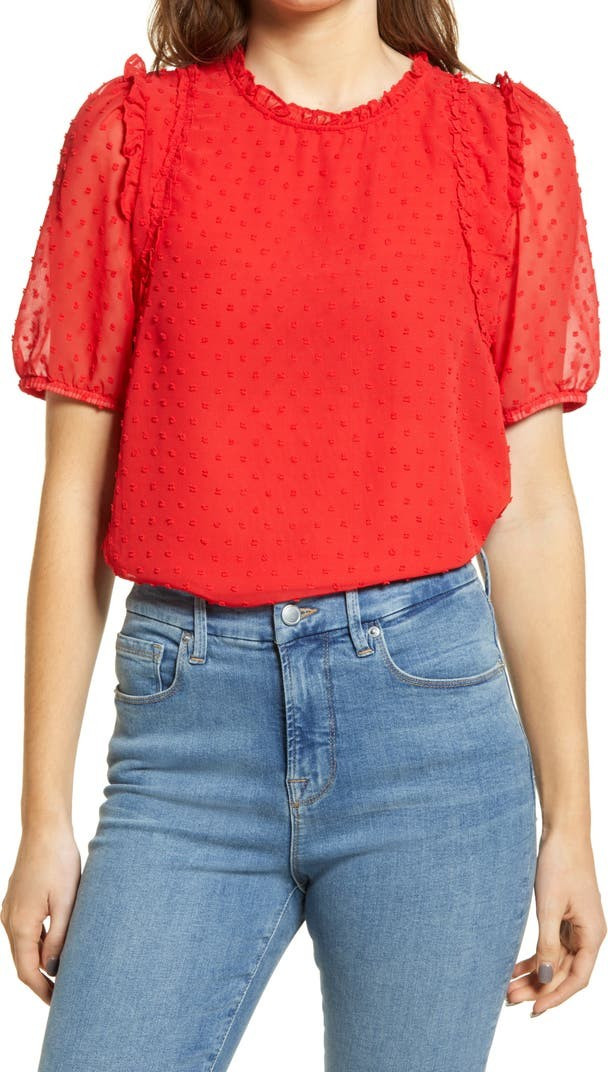 Puff Sleeve Swiss Dot Chiffon Top | Nordstrom
