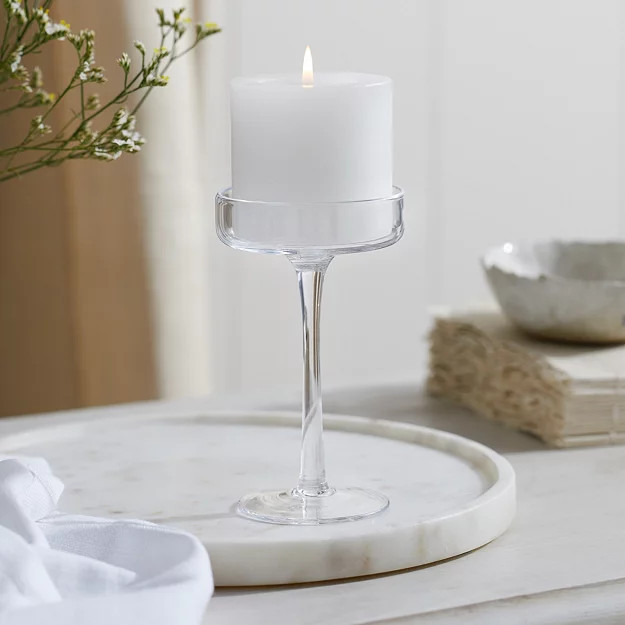 Glass Pillar Small Candle Holder | The White Company (UK)