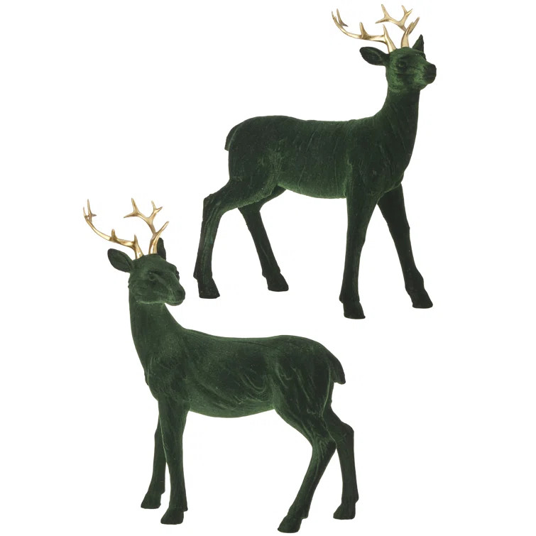10-11" Resin Flocked Deer Set of 2 | Wayfair North America