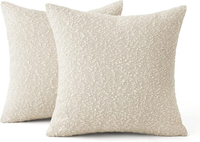MIULEE Set of 2 Decorative Throw Pillow Covers 20 x 20 Inch Beige Pillowcases Textured Boucle Squ... | Amazon (US)