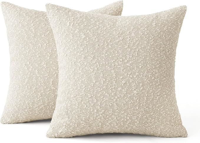 MIULEE Set of 2 Decorative Throw Pillow Covers 20 x 20 Inch Beige Pillowcases Textured Boucle Squ... | Amazon (US)