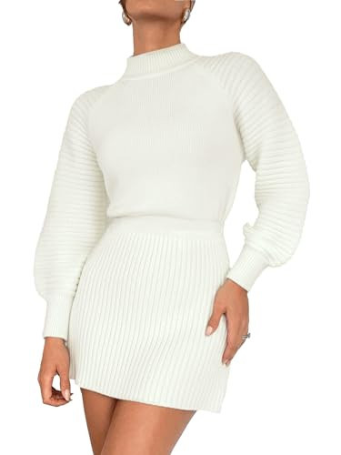 SKAYS Women's 2025 Turtle Neck Mini Sweater Dress Long Ribbed Sleeve Bodycon Knit Casual Winter Dress Cute Fall Outfits Beige L | Amazon (US)