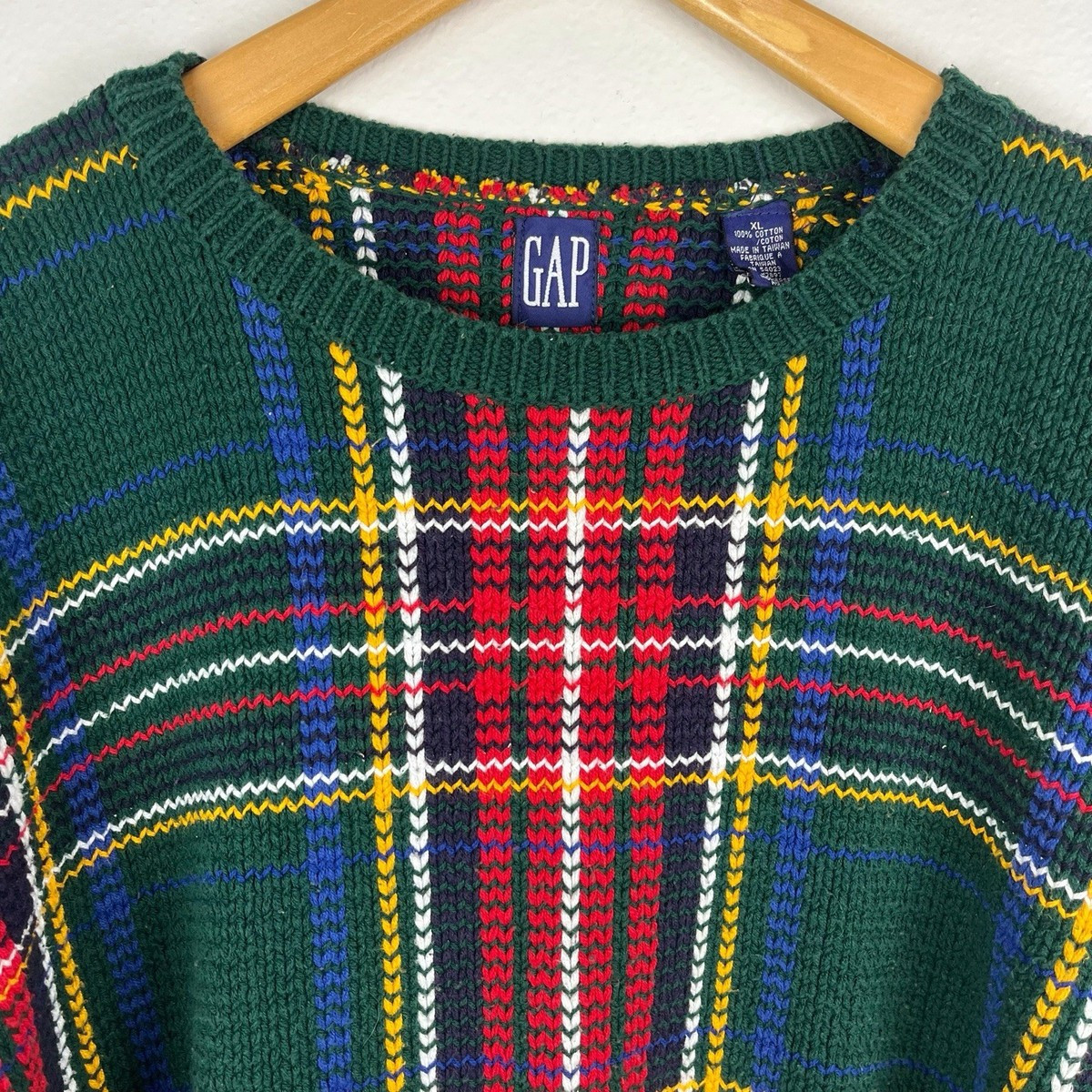 Vintage 90’s GAP Green Plaid Cotton Knit Sweater Men’s Size XL Pullover | eBay US
