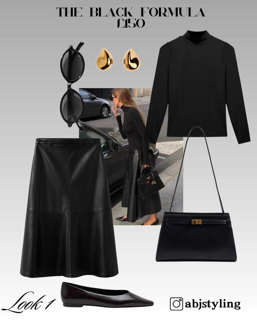 The affordable version of the formula: fitted black knit, leather-look midi, flat shoe and structured bag. I actually think the silhouette works really well here.

Styling tip: with an A-line midi, keep the shoe slim and close to the foot so the lower half doesn’t feel too heavy.

#LTKautumn #LTKuk #LTKeurope