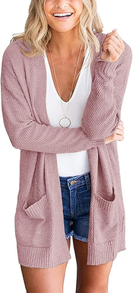 MEROKEETY Women's 2024 Long Sleeve Waffle Knit Cardigan Open Front Cozy Sweater Coat with Pockets | Amazon (US)