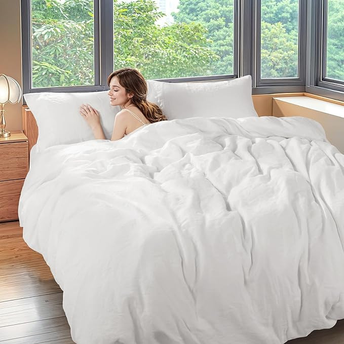 Shilucheng 100% Linen Queen Duvet Cover Set, Luxury Pure Natural French Flax Linen Duvet Cover wi... | Amazon (US)