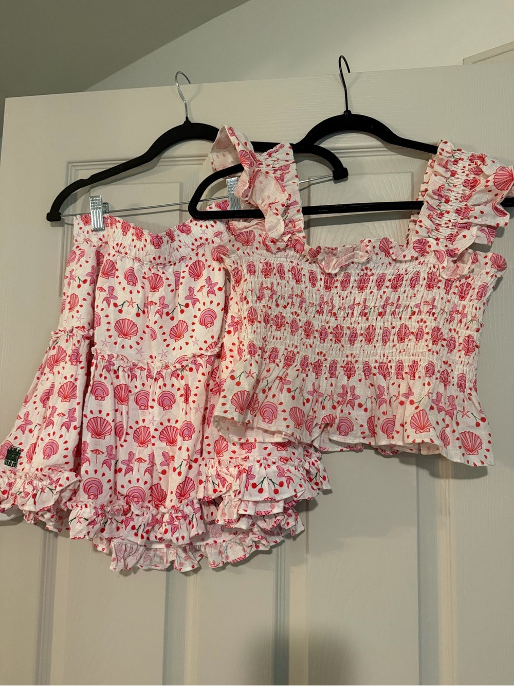 Hill House Home Pink Seashell Smocked Crop Top and Ruffle Skirt Set | Poshmark