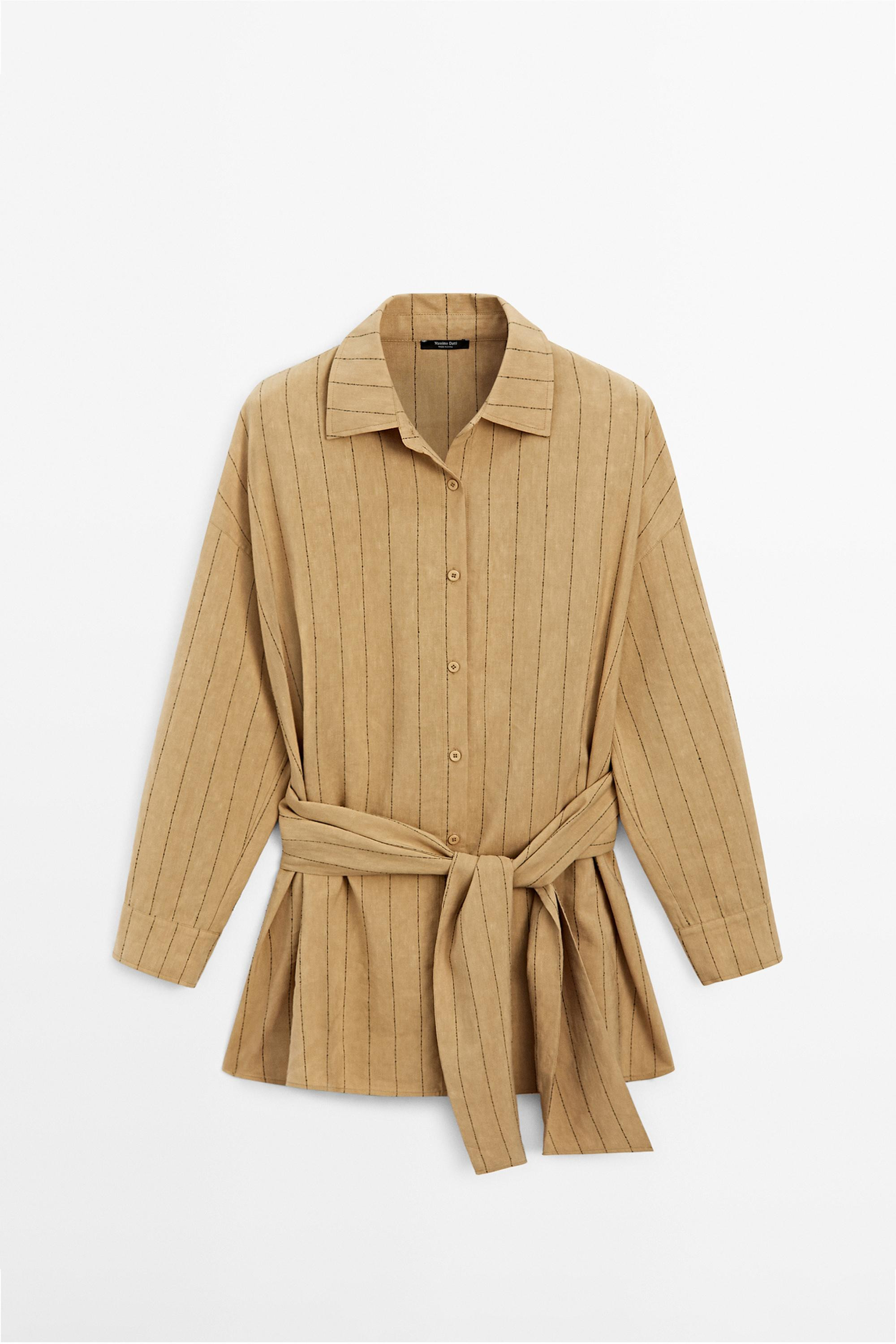 Chemise fluide à rayures avec détail ceinture | Massimo Dutti FR