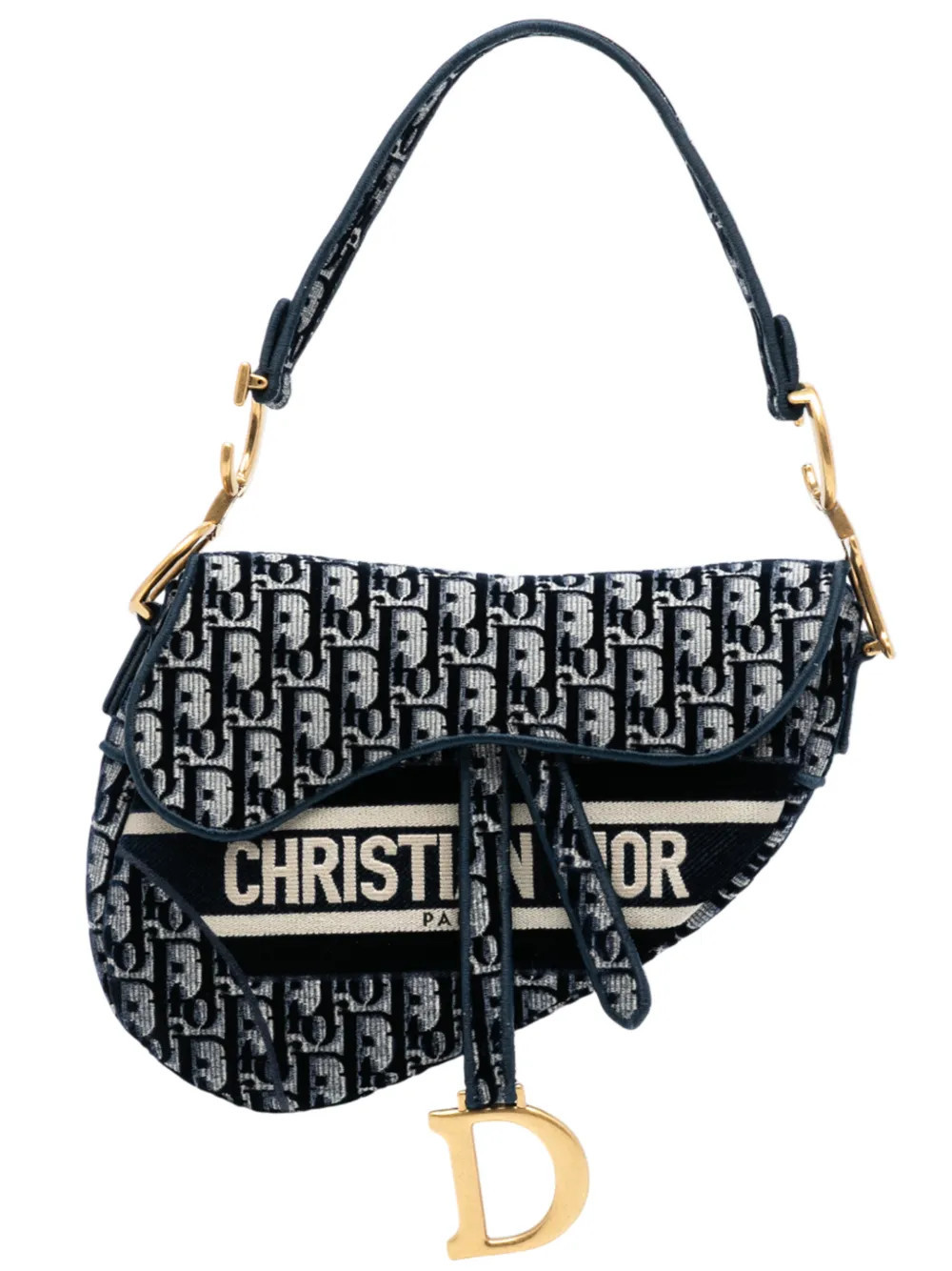 Christian Dior Pre-Owned 2020 Oblique Embroidered Velvet Saddle Bag shoulder bag - Blue | Farfetch Global