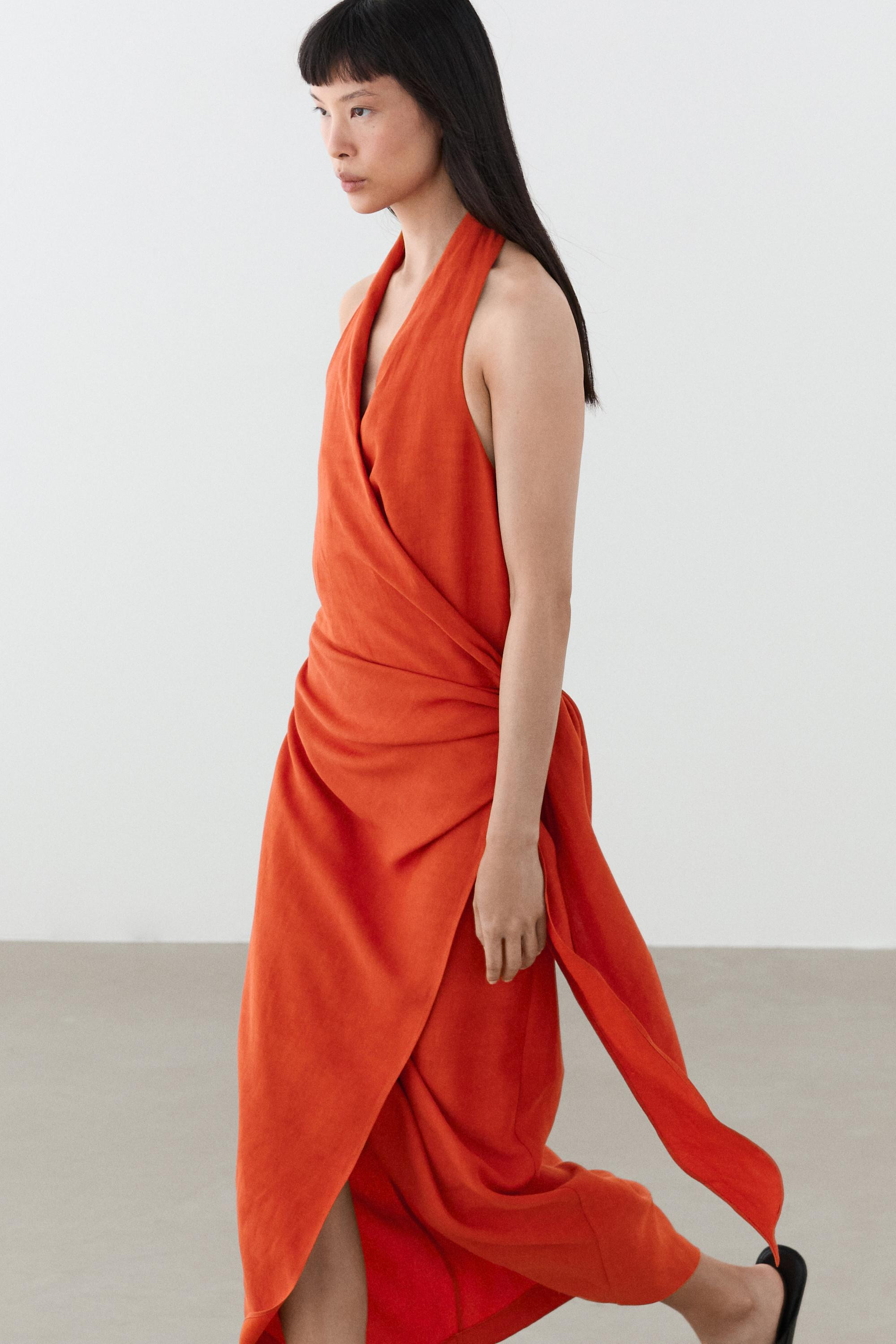 Robe midi drapée détail noué | Massimo Dutti FR