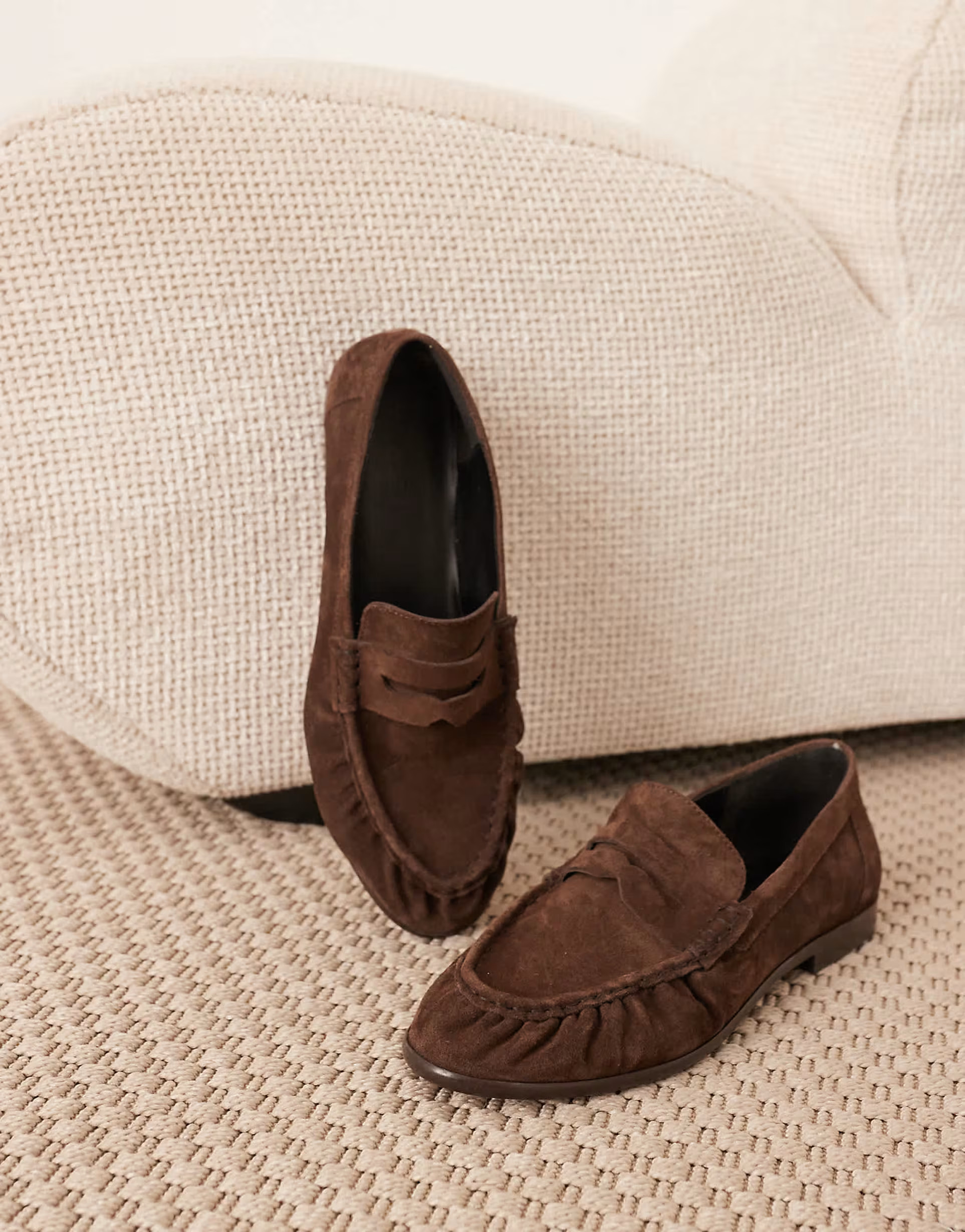 ARRANGE Premium leather loafers in brown suede | ASOS (Global)