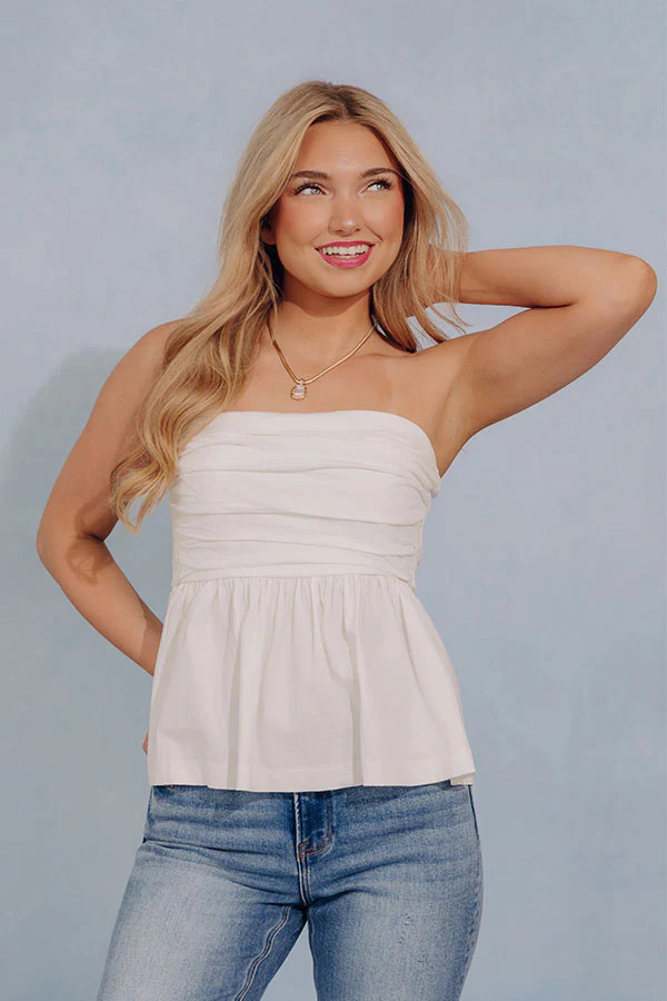 Effortless Look Ruched Peplum Top in White | Impressions Online Boutique