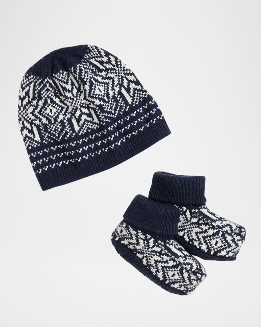 Ralph Lauren Childrenswear Boy's Snowflake Intarsia Beanie & Booties Set, Size Newborn-9M | Neiman Marcus