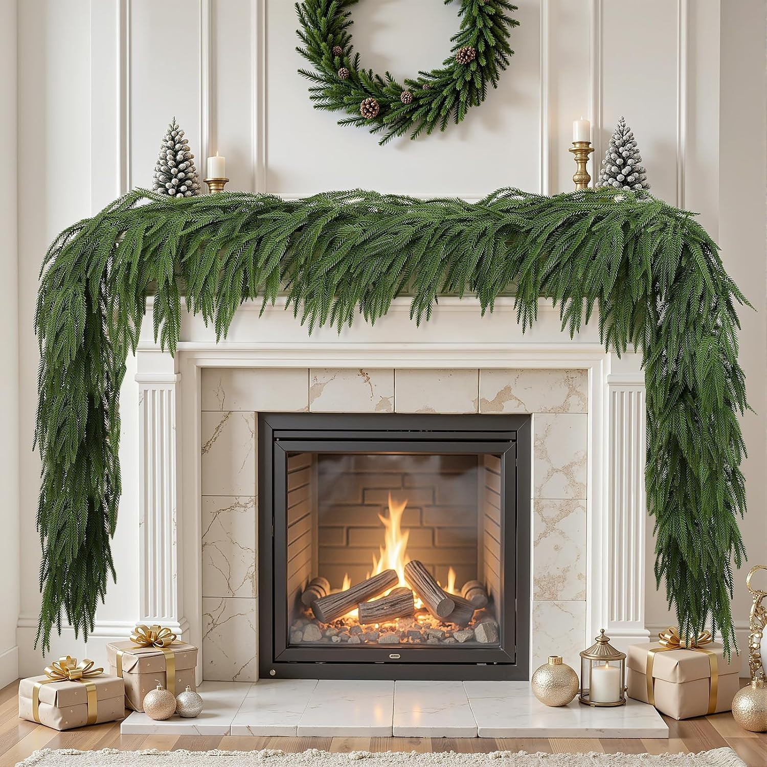 Alupssuc 9FT Christmas Garland, Artificial Real Touch Norfolk Pine Garland | Amazon (US)